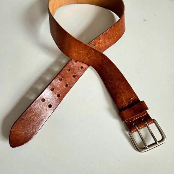 Esprit caramel brown leather belt with silver buckle. - Picture 1 of 8